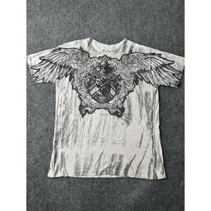 Mens Crank Skull Wings Graphic T Shirt Gray Tie Dye, Size L